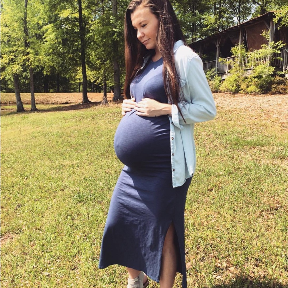 denim blue maternity dress